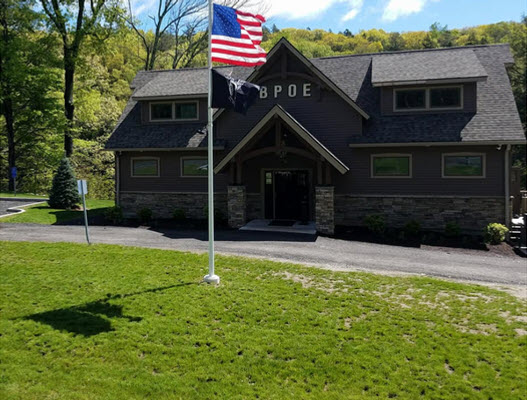 Danbury Elks Lodge exterior with American flag